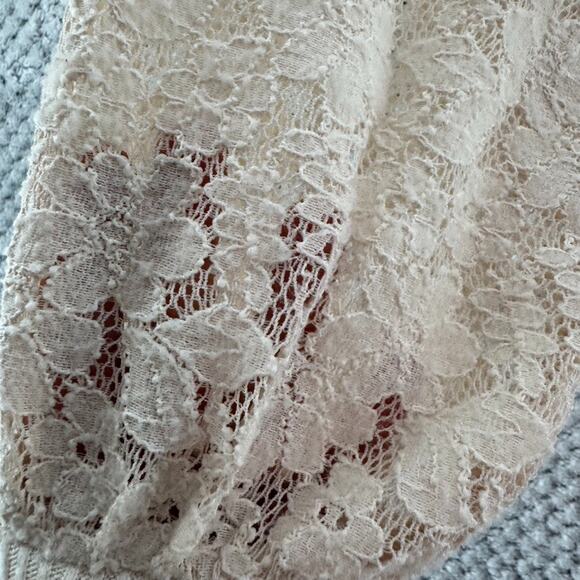Anthropologie Sweater Womens XS Cream Rib Knit Lace Bishop Long Sleeve Surplice - Picture 5 of 15